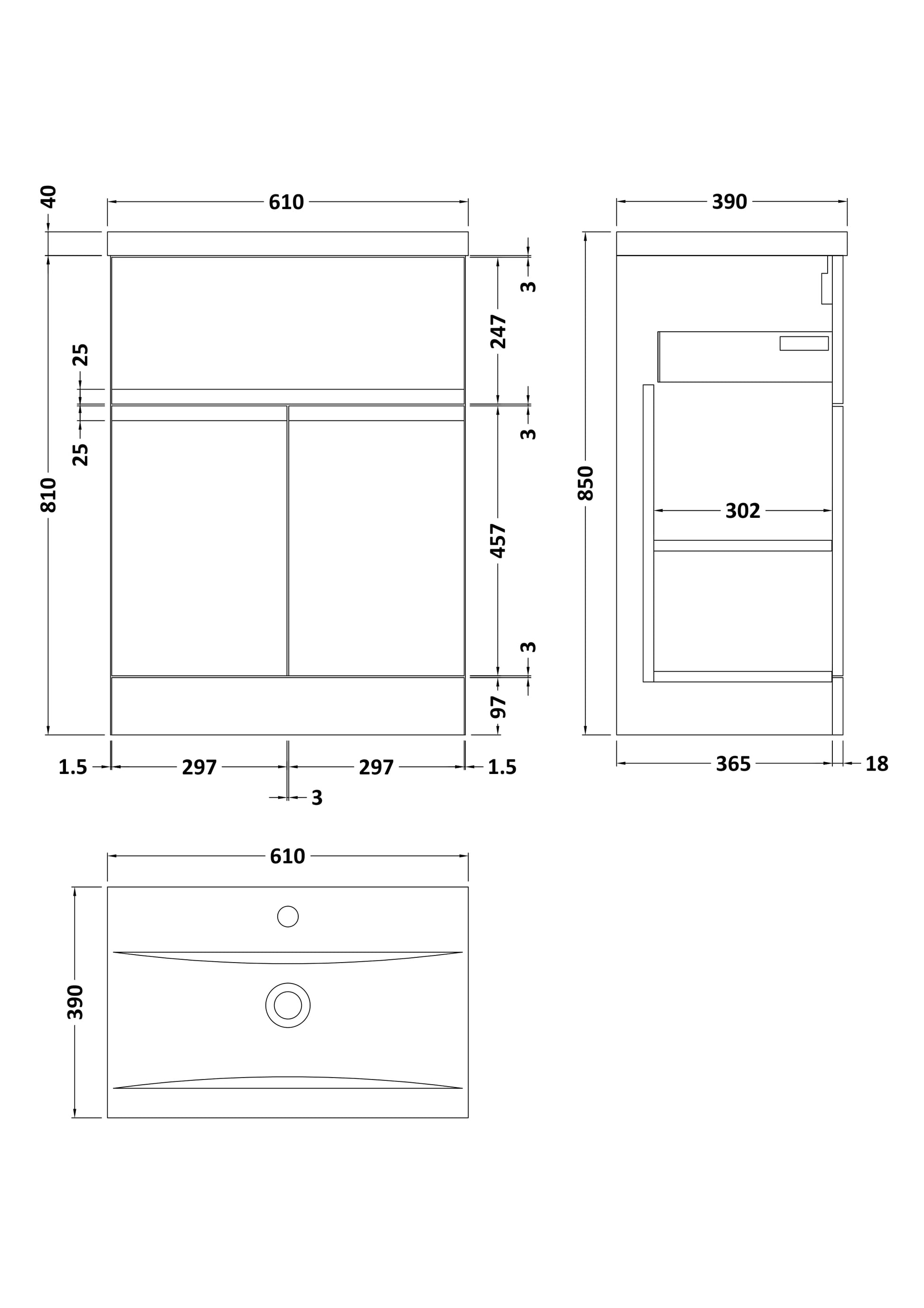 Hudson Reed Urban 600mm Floor Standing 2 Door 1 Drawer Vanity Unit with Basin