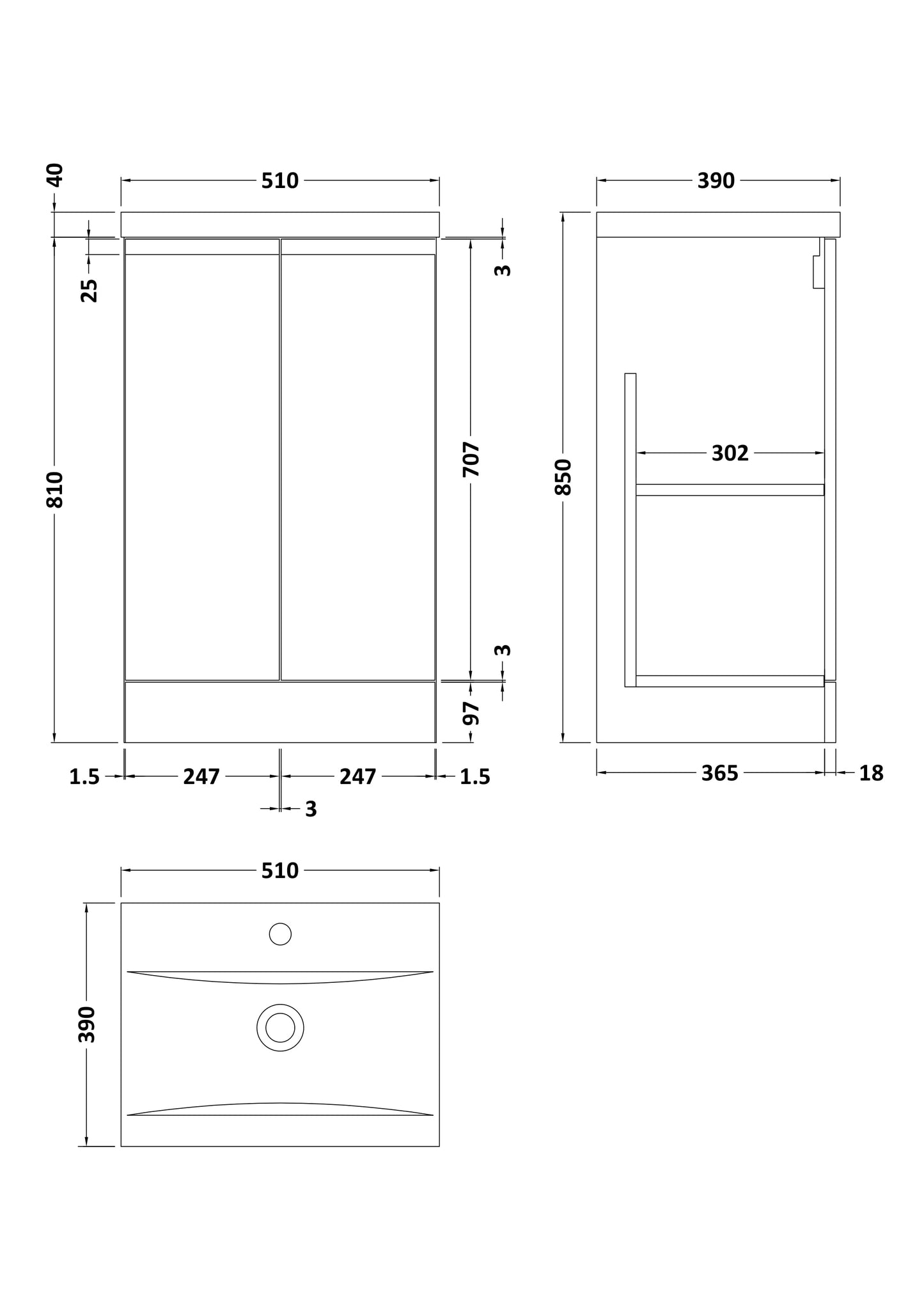 Hudson Reed Urban 500mm Floor Standing 2 Door Vanity Unit With Basin