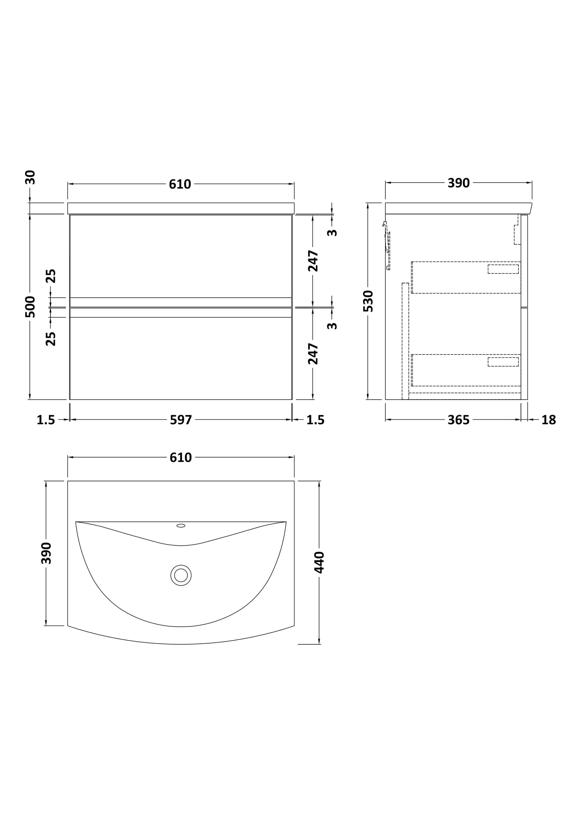 Hudson Reed Urban 600mm Satin Grey Wall Hung 2 Drawer Vanity Unit With Curved Basin
