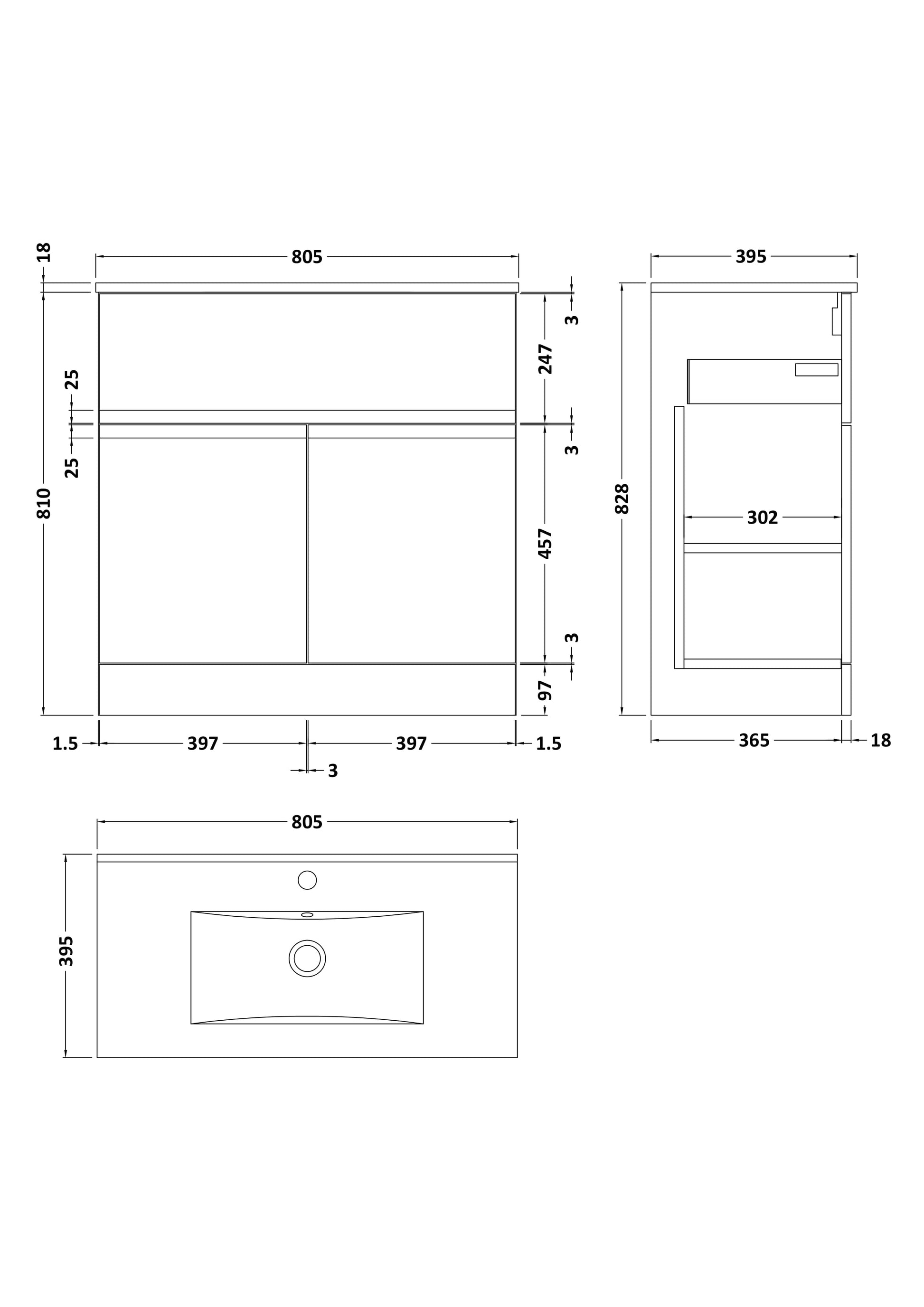 Hudson Reed Urban 800mm Satin Grey Floor Standing 2 Door 1 Drawer Vanity Unit With Basin