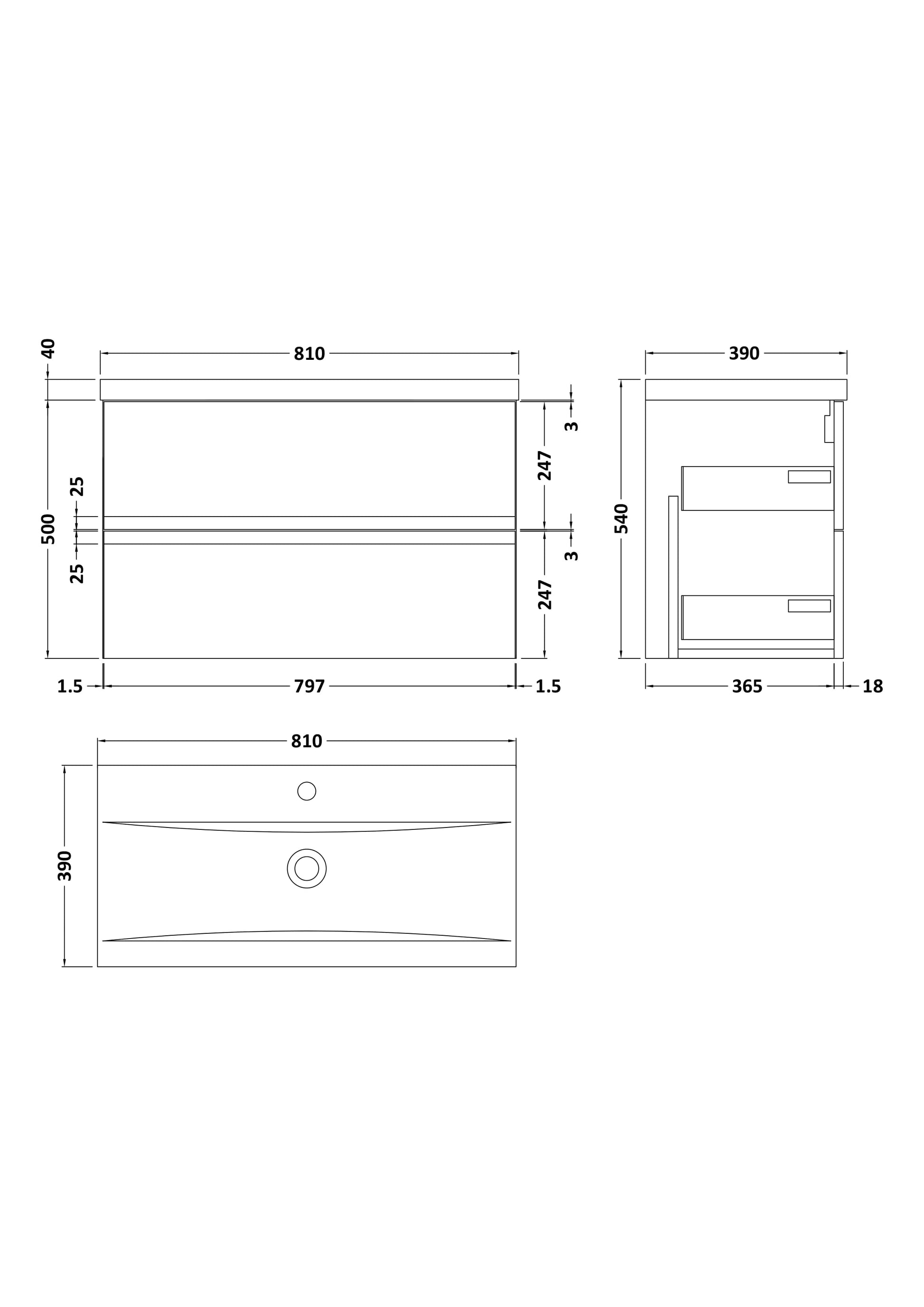 Hudson Reed Urban 800mm Wall Hung 2 Drawer Vanity Unit with Mid-Edge Basin