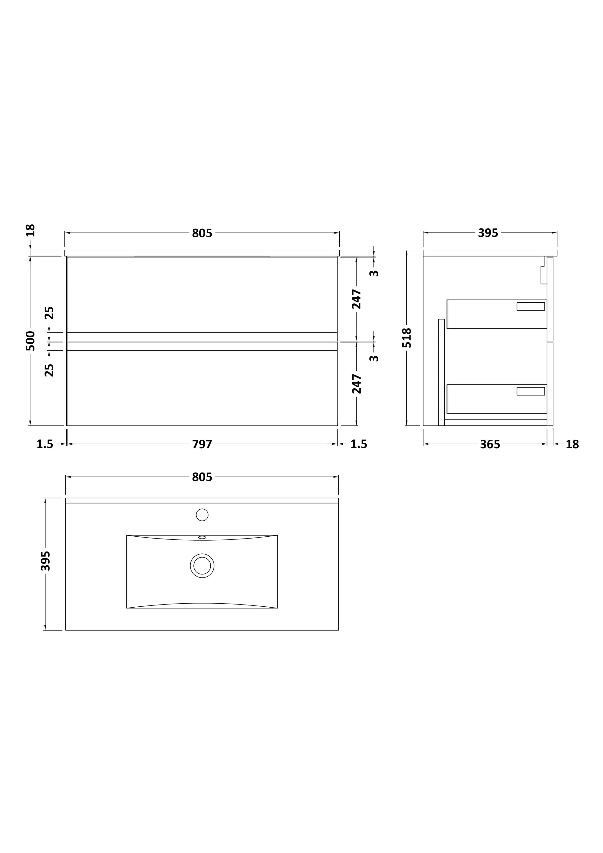 Hudson Reed Urban 800mm 2 Drawer Wall Hung Vanity Unit With Basin