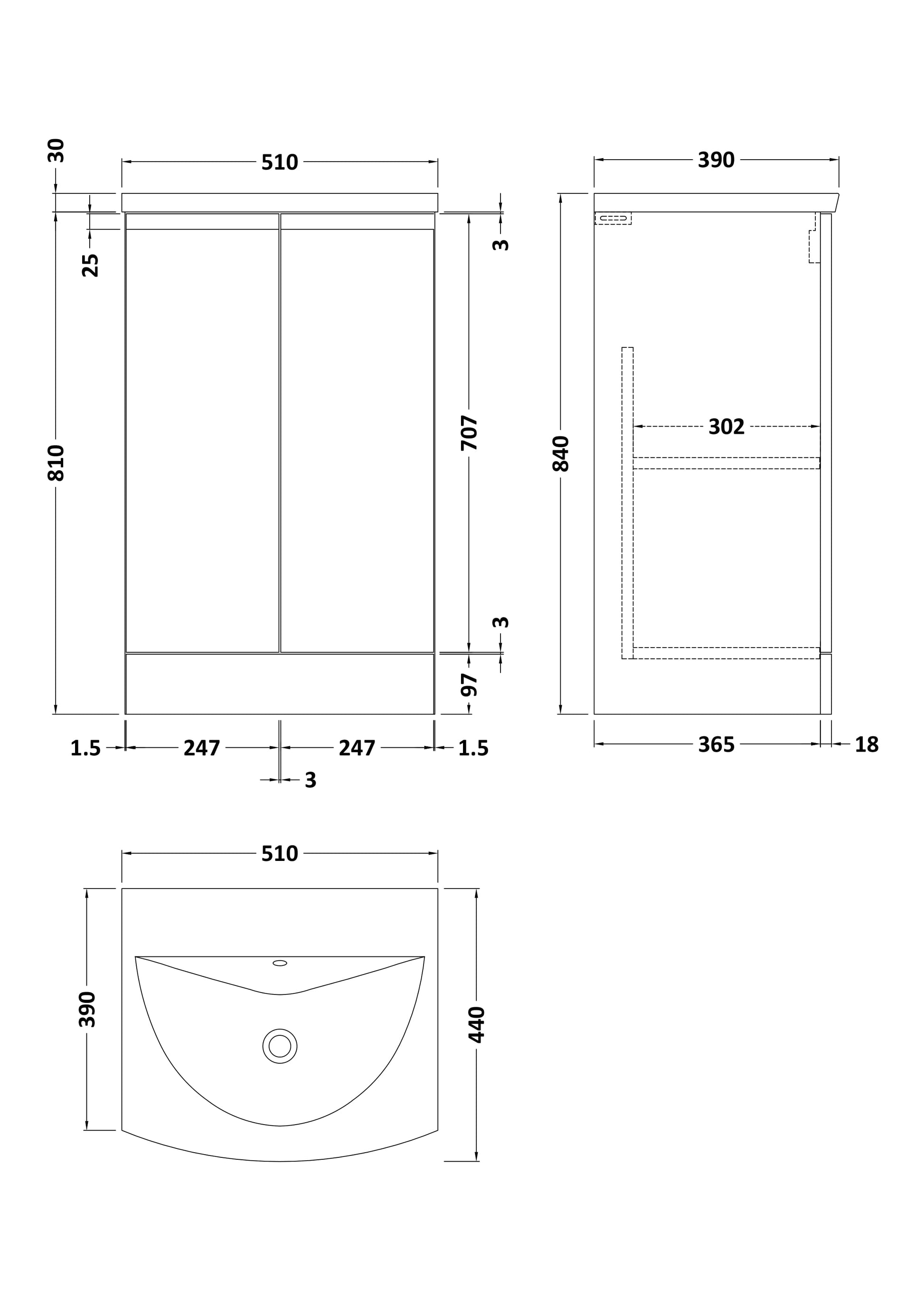 Urban Floor Standing 2 Door Vanity Unit with Curved Basin 500mm