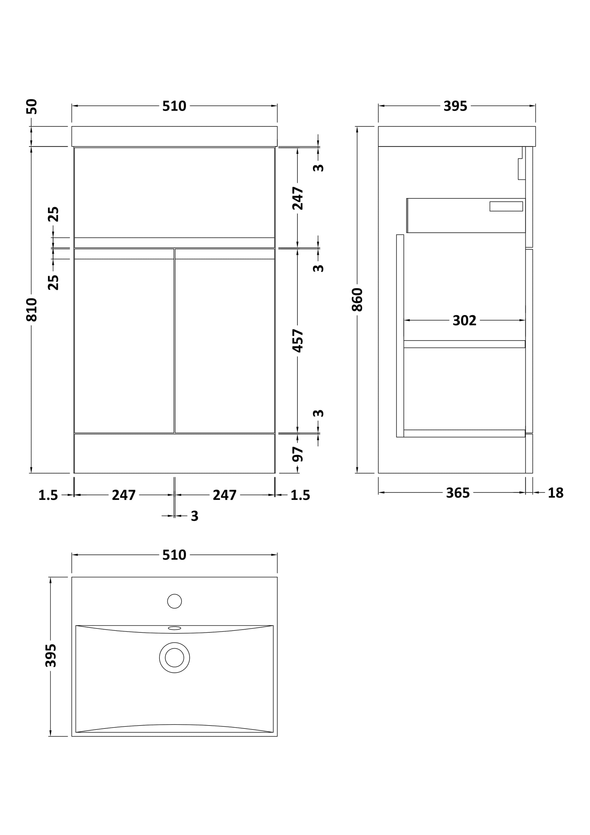 Urban 500mm Floor Standing 2-Door/Drawer Unit and Thin-Edge Basin 1 Tap Hole