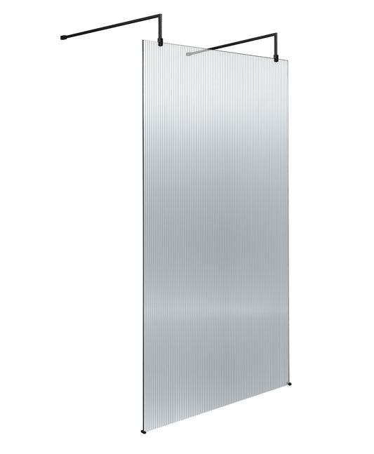 1000mm Fluted Wetroom Scren with Arms & Feet Matt Black