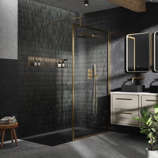 Full Outer Frame Wetroom Screens Full Outer Frame Wetroom 8mm Toughened Safety Glass Screen & Support Bar 1950mm x 1000mm x 8mm