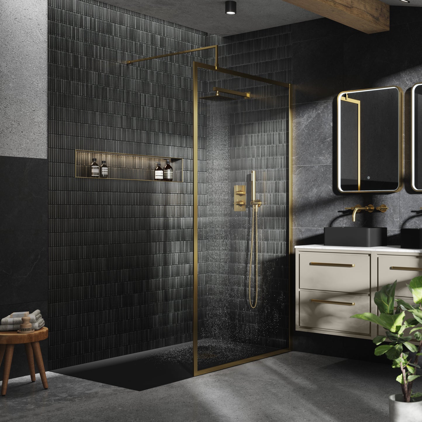 Full Outer Frame Wetroom Screens Full Outer Frame Wetroom 8mm Toughened Safety Glass Screen & Support Bar 1950mm x 1200mm x 8mm