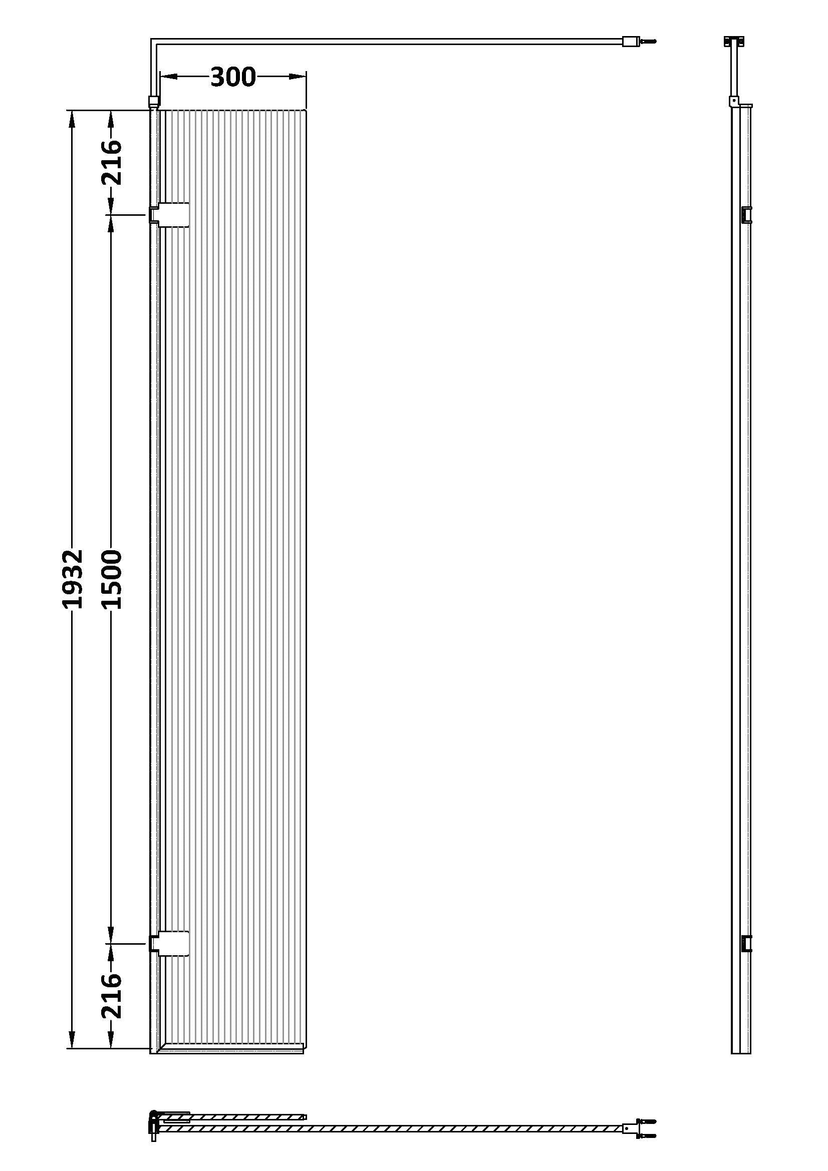 300 x 1950mm Fluted Hinged Screen Including bar