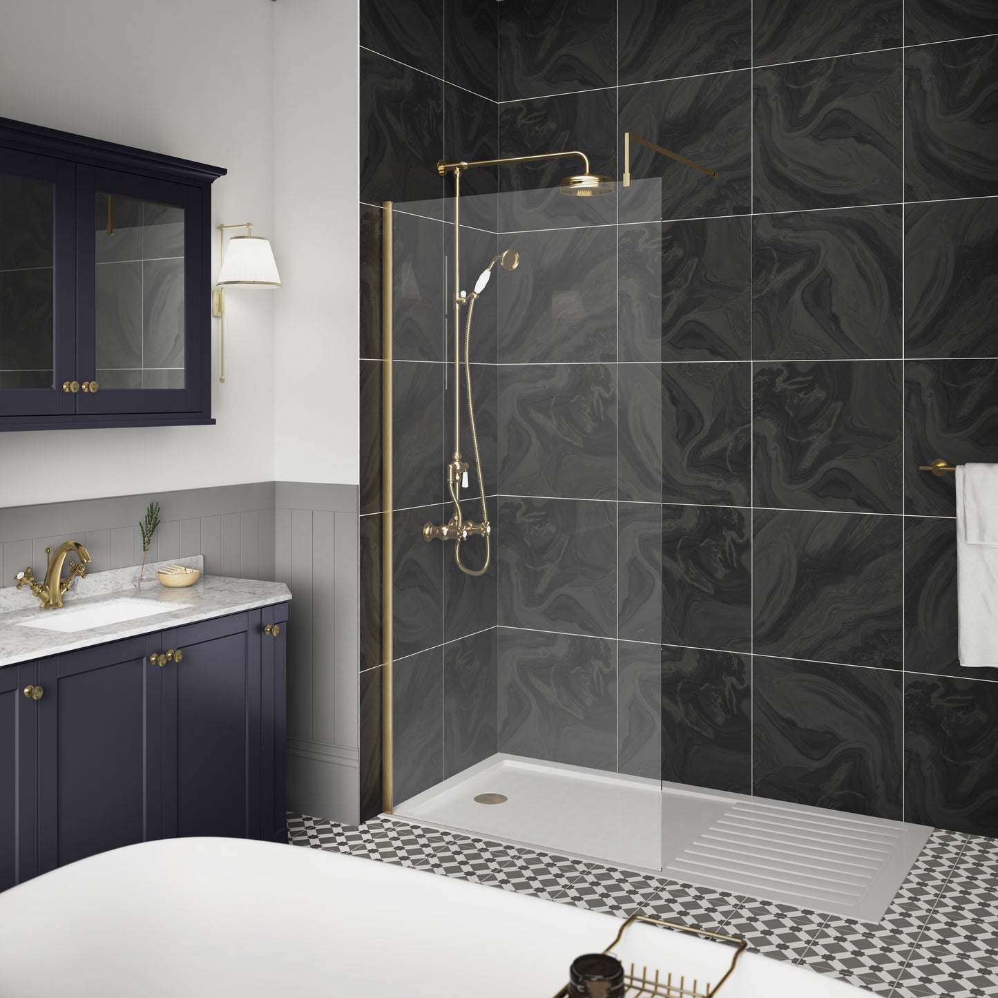 1400mm Wetroom Screen With Brass Support Bar