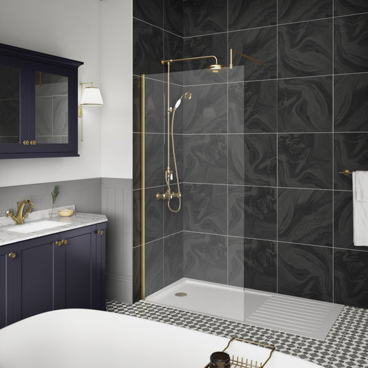 900mm Wetroom Screen With Brass Support Bar