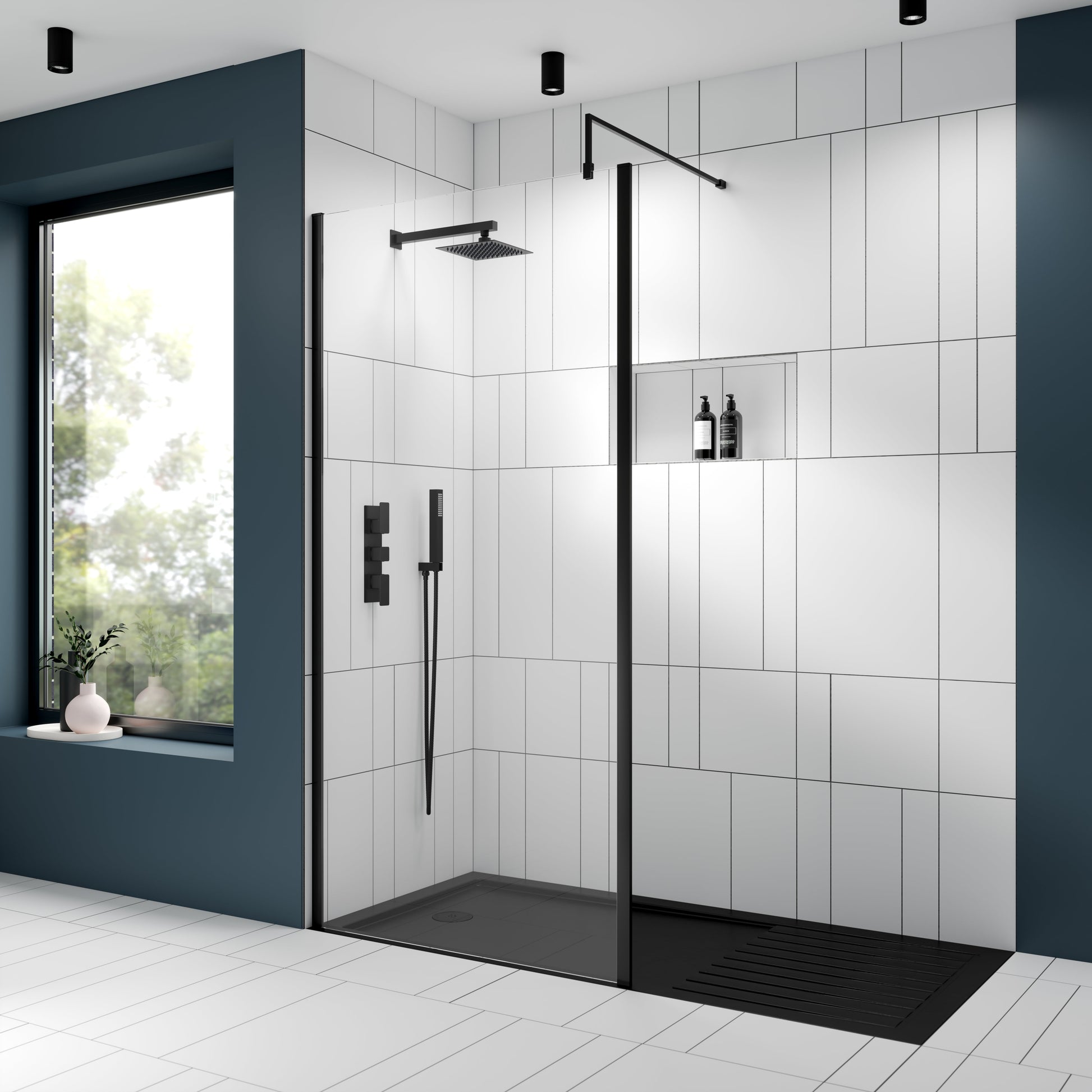 Shower Accessories Outlet Elbow, Parking Bracket, Flex and Handset Matt Black